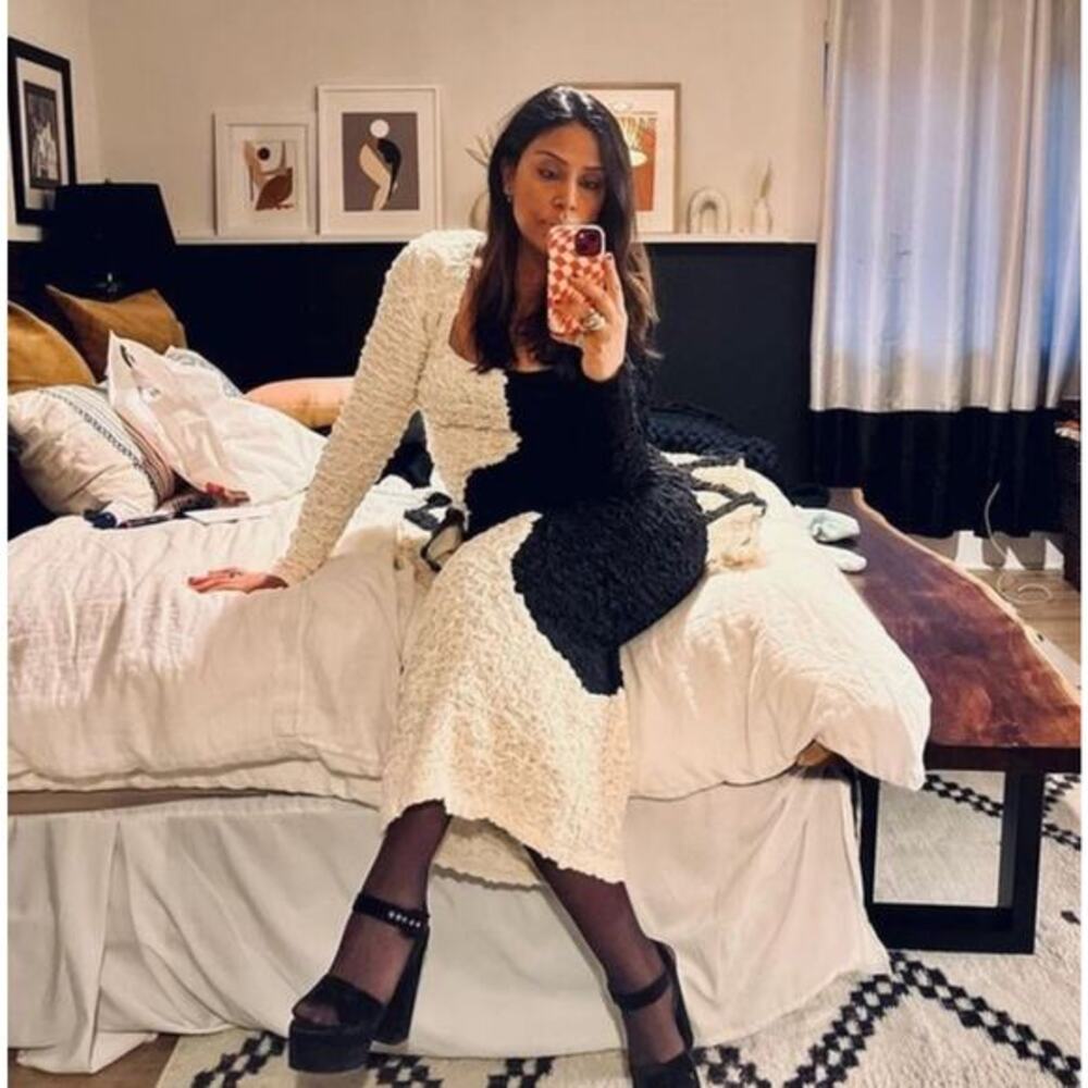 Mara Hoffman The Amy Popcorn Bodycon Midi Dress Black and White Size XL‎ - Picture 15 of 15